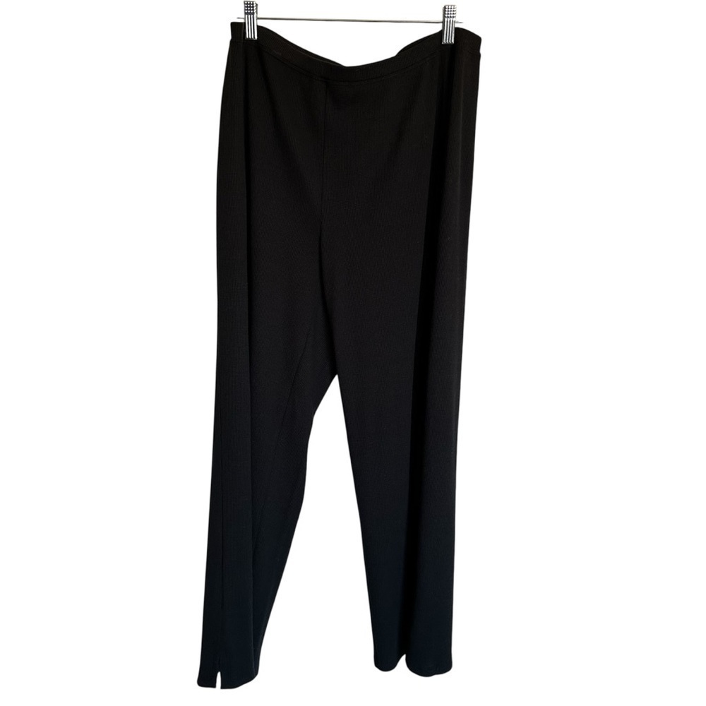 Eileen Fisher Waffle Straight Leg Pull Up Relaxed Black Pants Size L